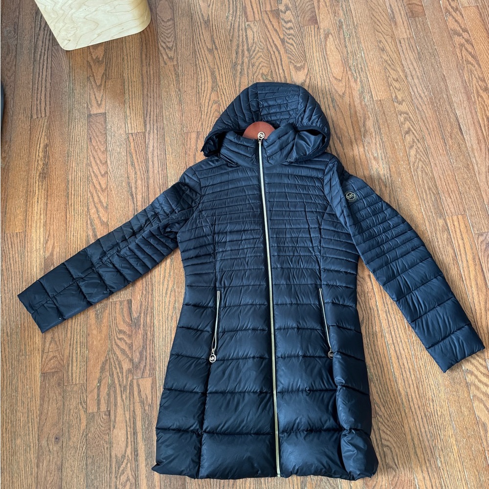Michael Kors black Quilted Hooded Puffer Coat